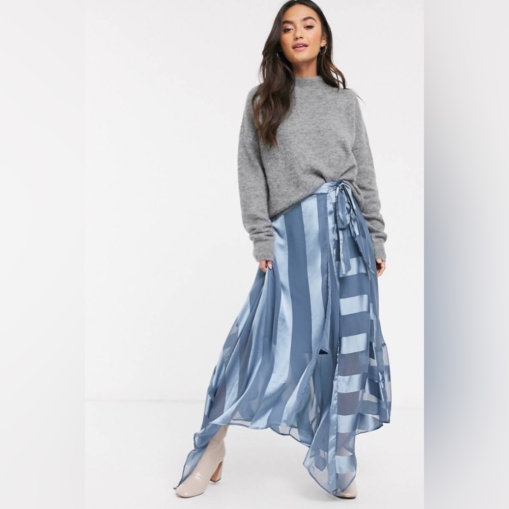 ASOS Design Satin Stripe Wrap Midi Skirt